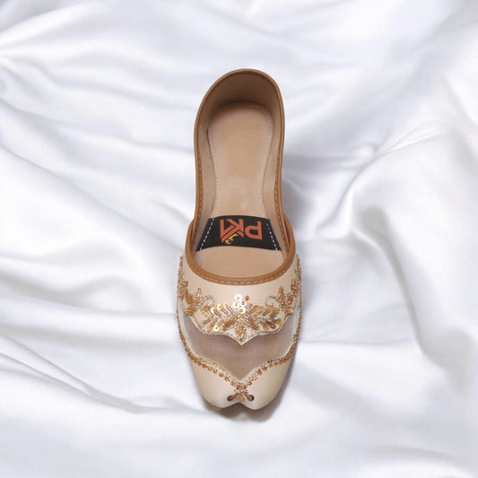 Cream Net Embroidered Jutti – Handcrafted Elegance
