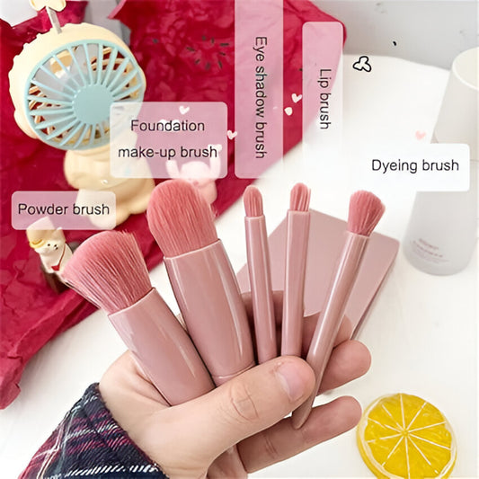 5-Piece Mini Pink Makeup Brush Set – Travel-Friendly Beauty Tools