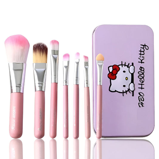 Hello Kitty 7-Piece Makeup Brush Set with Travel Case – Pink Cosmetic Brush Kit