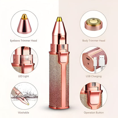 Rechargeable Eyebrow Trimmer Pen with Built-In LED Light – Painless Precision Hair Remover