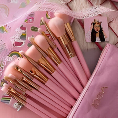 Princess Pink 15-Piece Makeup Brush Set with Pouch – Soft & Stylish