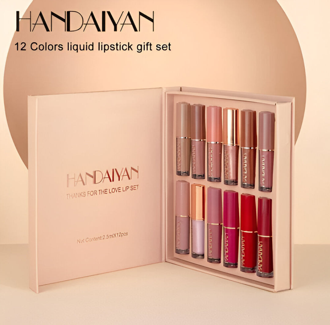 Handaiyan 12 Colors Liquid Lipstick Gift Set – Matte, Long-Lasting & Waterproof Lip Colors