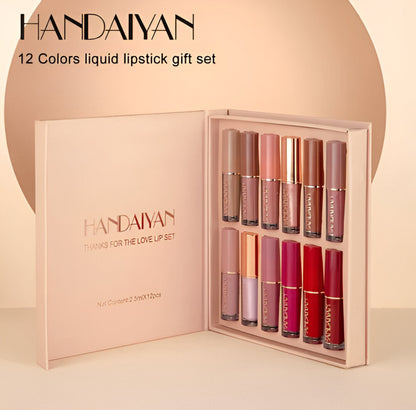 Handaiyan 12 Colors Liquid Lipstick Gift Set – Matte, Long-Lasting & Waterproof Lip Colors